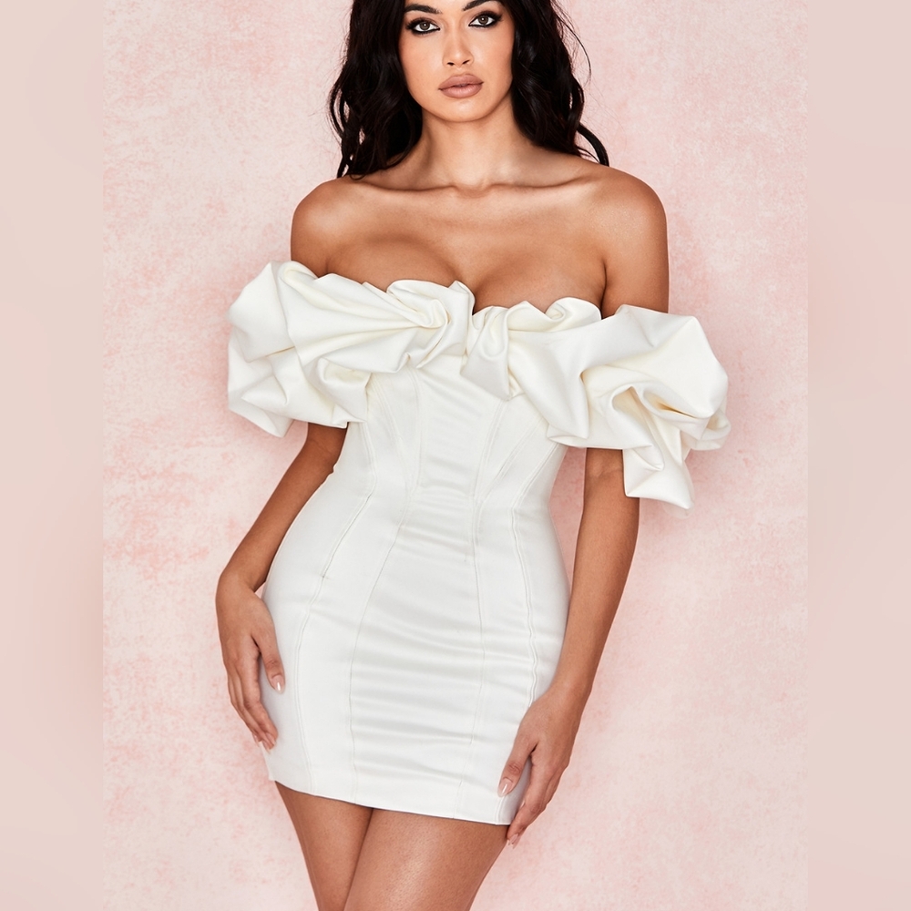 House Of CB Selena Satin Ruffle Strapless Dress